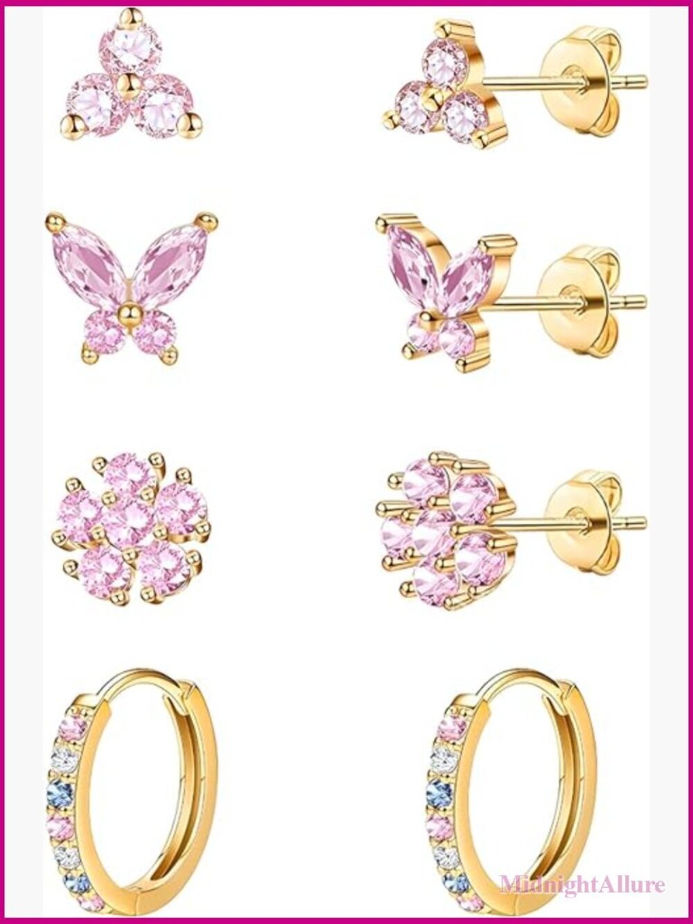 14K Gold Plated Stud Earrings Set - Hypoallergenic 4 Pair
